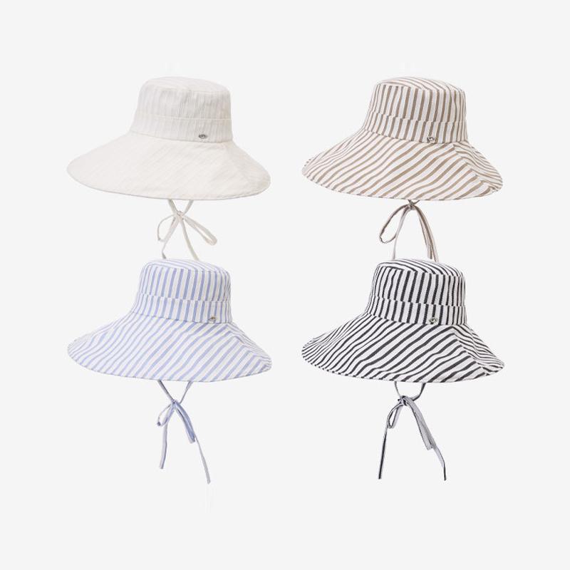 Summer Striped Sunshade Hat Women's Holiday Big Brim Sunscreen Fisherman Hat