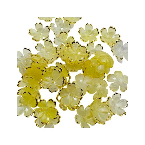 50Pcs Acrylic Cherry Blossom Beads Golden-Plated Flower Spacer Beads DIY Handmade Necklaces Bracelets Jewelry Making 5-Petal Floral Charms