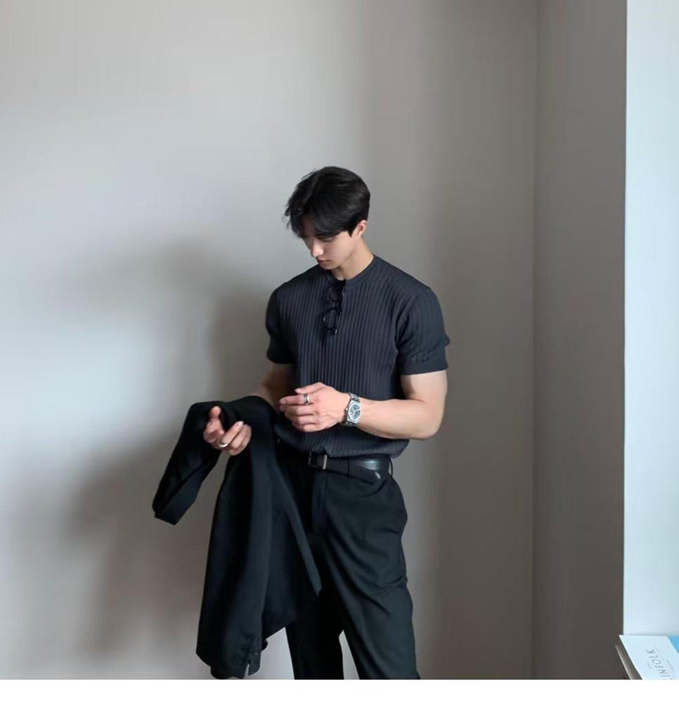 Men's Summer Ice Silk Slim Short-Sleeve Sweater - Trendy Korean Style Round Neck T-Shirt