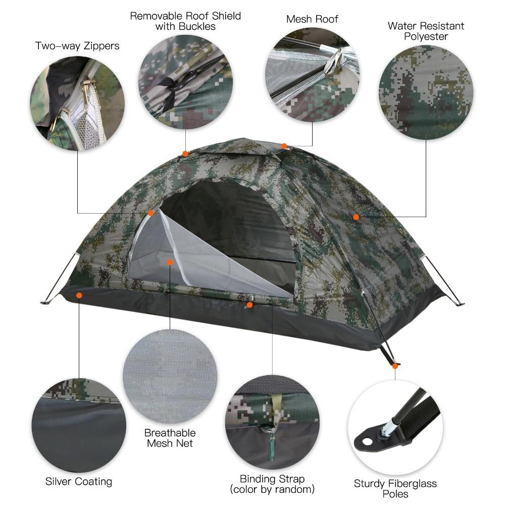 1-2 Person Ultralight Portable Camping Tent - Single Layer Hiking Tent with UPF 30+ Anti-UV Coating for Beach Fishing Outdoor