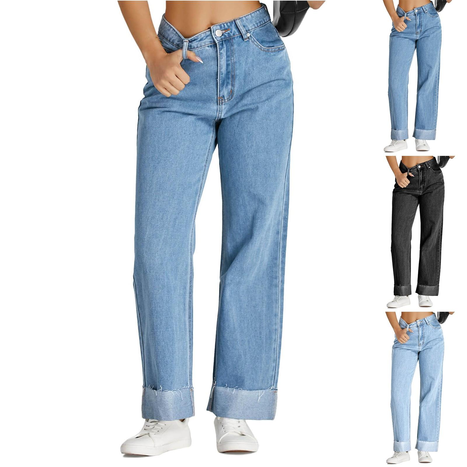 

Женские джинсы-бойфренды с высокой талией, прямые, с манжетами, мешковатые джинсовые брюки с карманами L чёрный