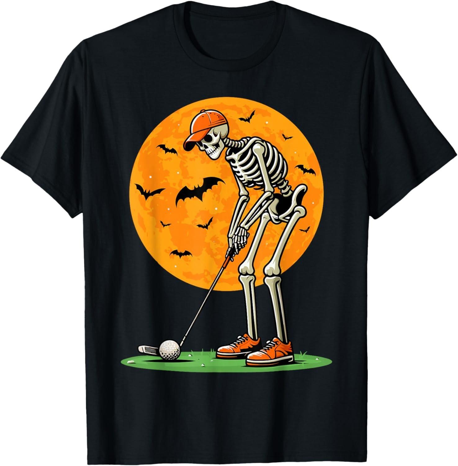 Halloween Golf Skeleton Spooky Golfer Halloween Golfing T-Shirt Mens Womens Tees Top unisex T-Shirt Mens Womens Tees Top S