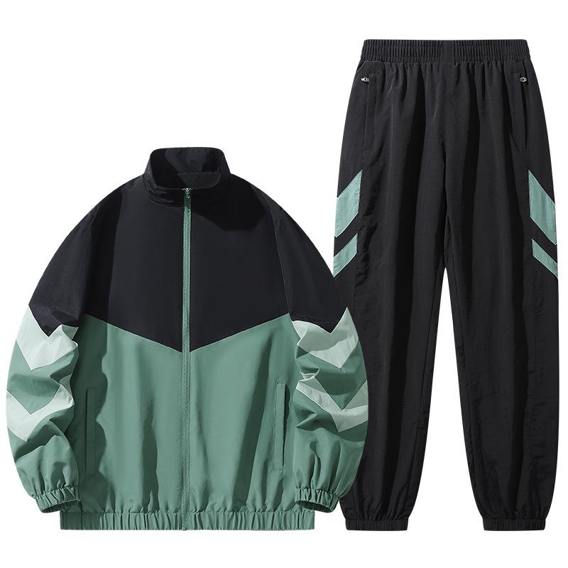 

Весняно-осінній комплект спортивного одягу з нашивками для чоловіків, універсаний кардиган на блискавці, повсякденний комплект з двох предметів L зелений