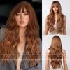 Temperament New Wig, Qi Bangs Golden Brown Big Wavy Long Curly Hair Simulation Natural Chemical Fiber Wig Cover