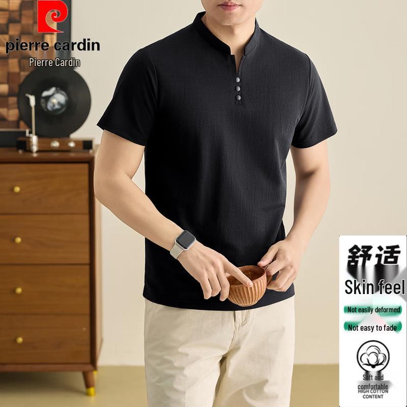 Pierre Cardin Men s Cotton Linen Henley Neck T-Shirt 120/2XL