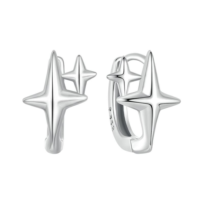 

BAMOER Solid 925 Silver Starlight Hoop Earrings for Women Teens Double Star Huggie Earrings Minimalist Fine Jewelry