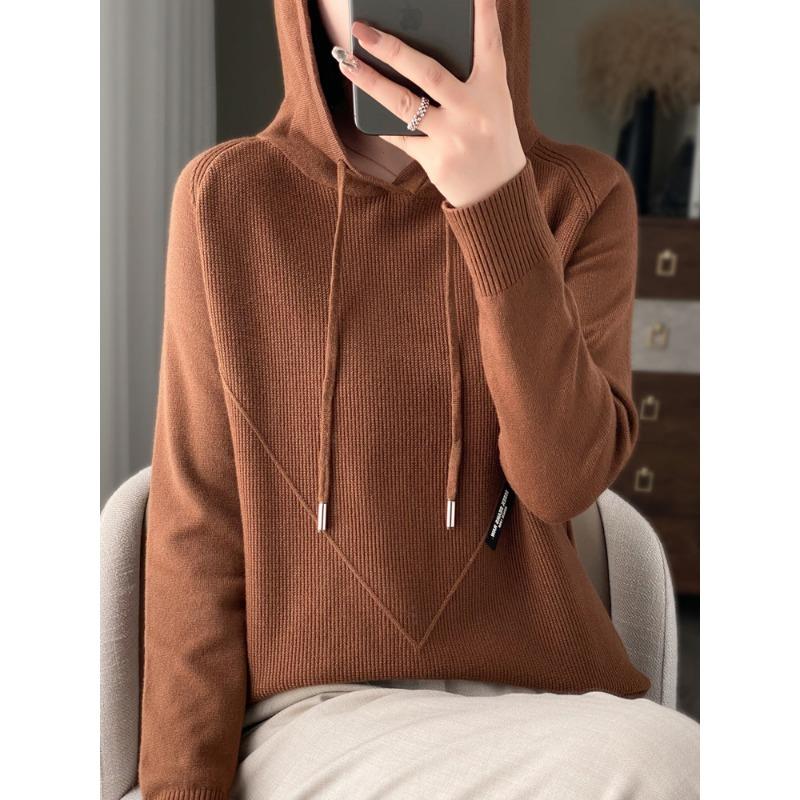 Niche design black label osmanthus needle knitted sweater women's lazy style loose and thin hoodie sweater jacket