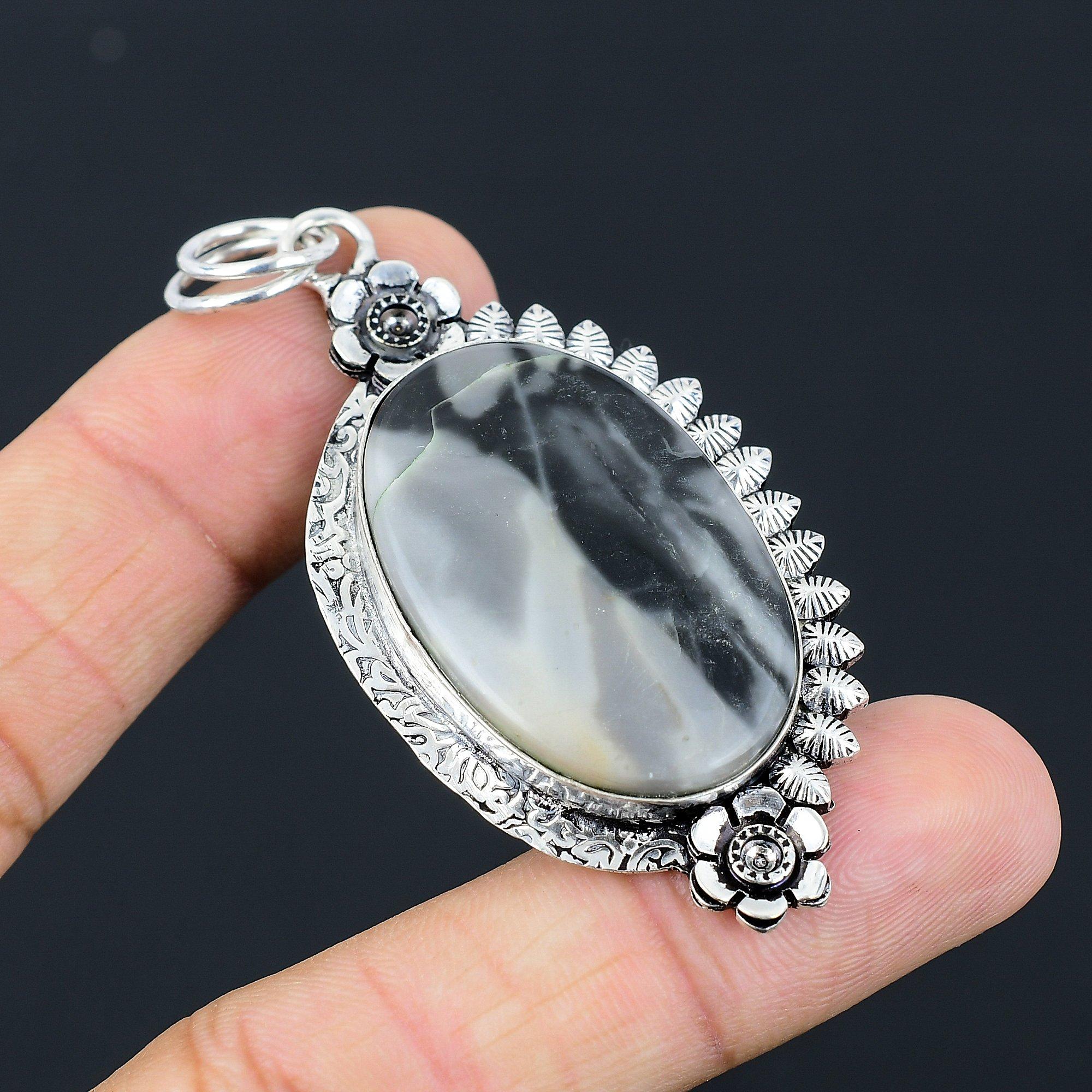 Daughters Day Sale 925 Sterling Silver Oval Natural Fume Agate Wedding Pendant