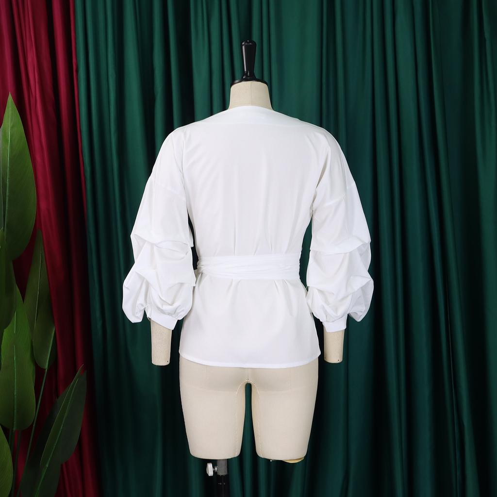 YYFS Women's Fashion Casual Spring Fall Solid Color Print Long Sleeve V-Neck Blouses & Shirts