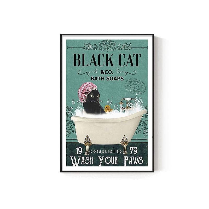 Retro Kitten Cartoon Canvas Painting Bathroom Toilet Poster Toilet Children's Room Decoration Painting for Modern Living Room Asian Style Home Decor