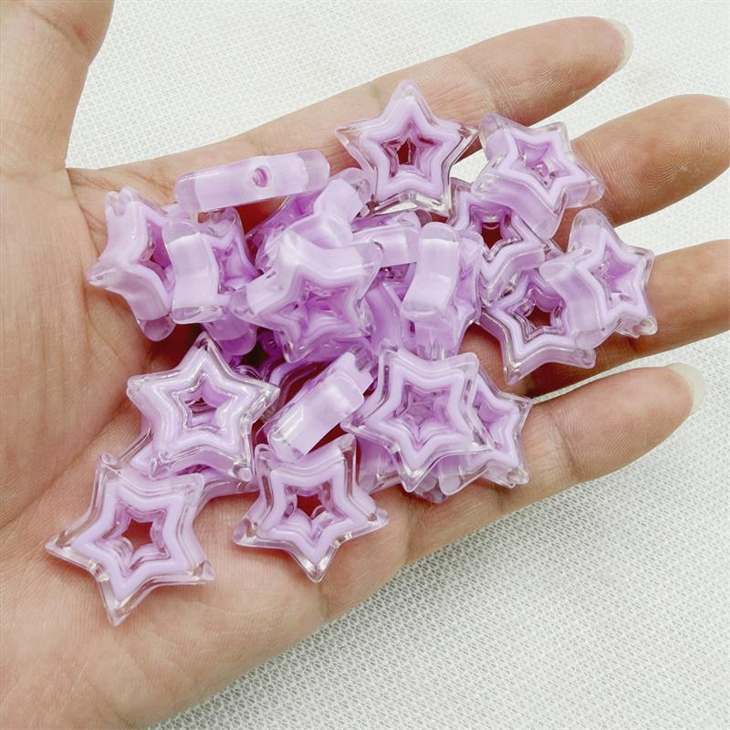 10PCS 21mm Transparent Hollow Out Pentagram Vertical Hole Bead Acrylic Straight Hole  Bead DIY Mobile Phone Chain Accessory