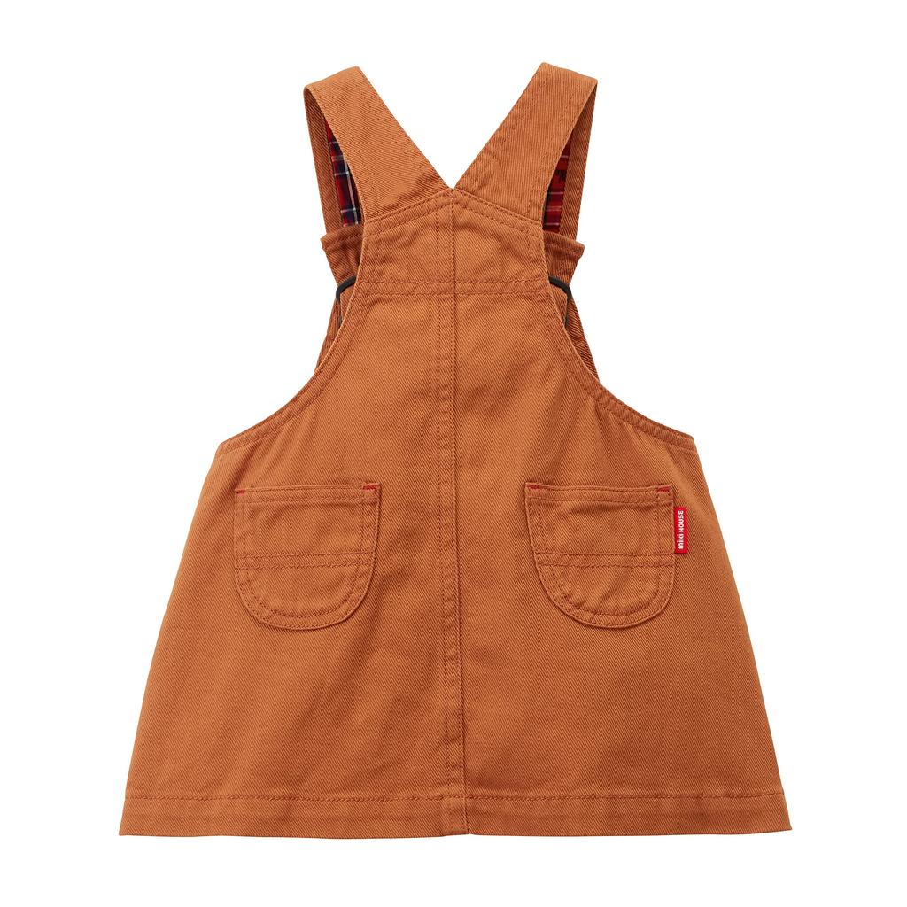 MIKI HOUSE Denim Jumper Skirt with for and Kids Logo, 10-1821-575, 90cm, Brown, Girls, Baby,