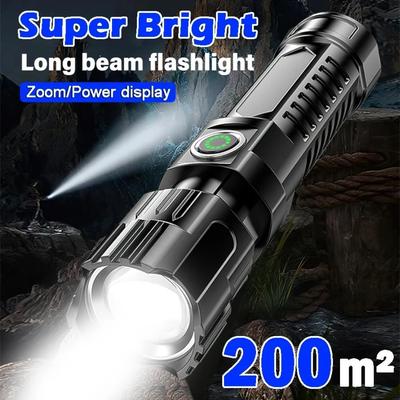 Lanternă LED Super Puternică cu Zoom, Torță LED cu Baterie Încorporată, Reîncărcabilă USB, Lampă Impermeabilă, Lanternă Ultra Luminoasă