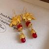 Aesthetic Bride Cherry Stud Earrings Jewelry New Year Earrings Chinese Wedding Earrings  Woman