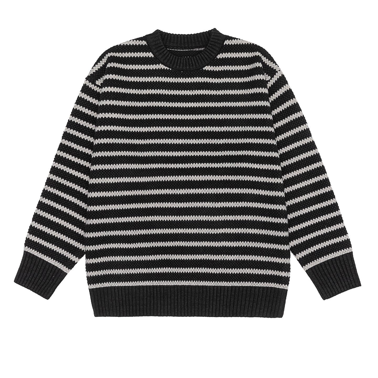 

2025 Men s American-Style Striped Knit Sweater: Round Neck, Thick, Plus Size, Warm Autumn/Winter Layer L fits 130-150 jin