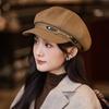 Korean Version of New Belt Chain Beret Women's Autumn and Winter Casual British Style Newspaper Bell Hat Literary Retro Octagonal Hat Trend