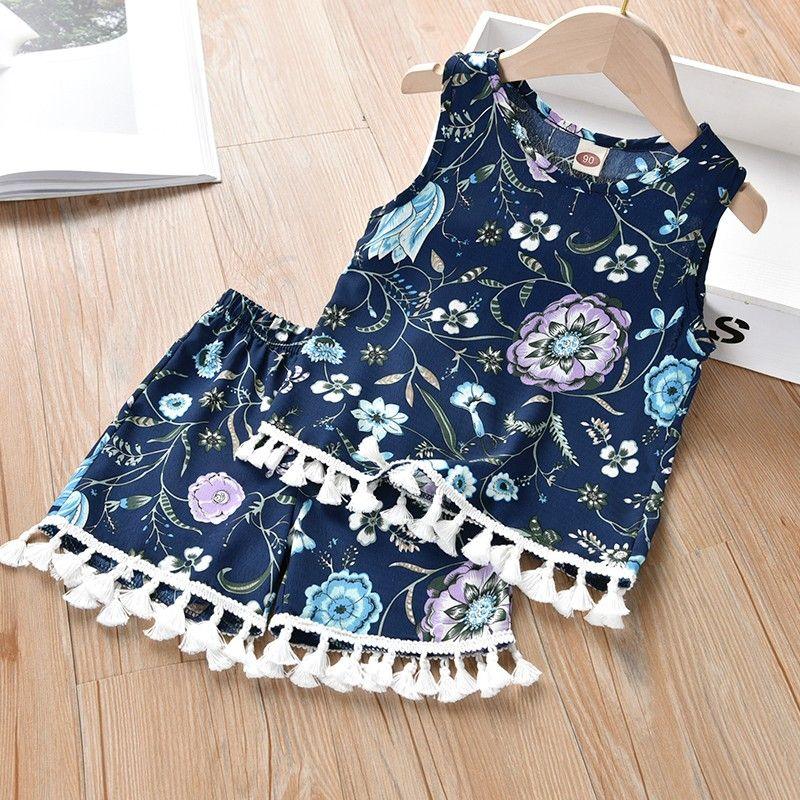 Girls' Floral Chiffon Set Summer New Item for Baby Girls Children's Camisole Top Lace Shorts Two-piece Set