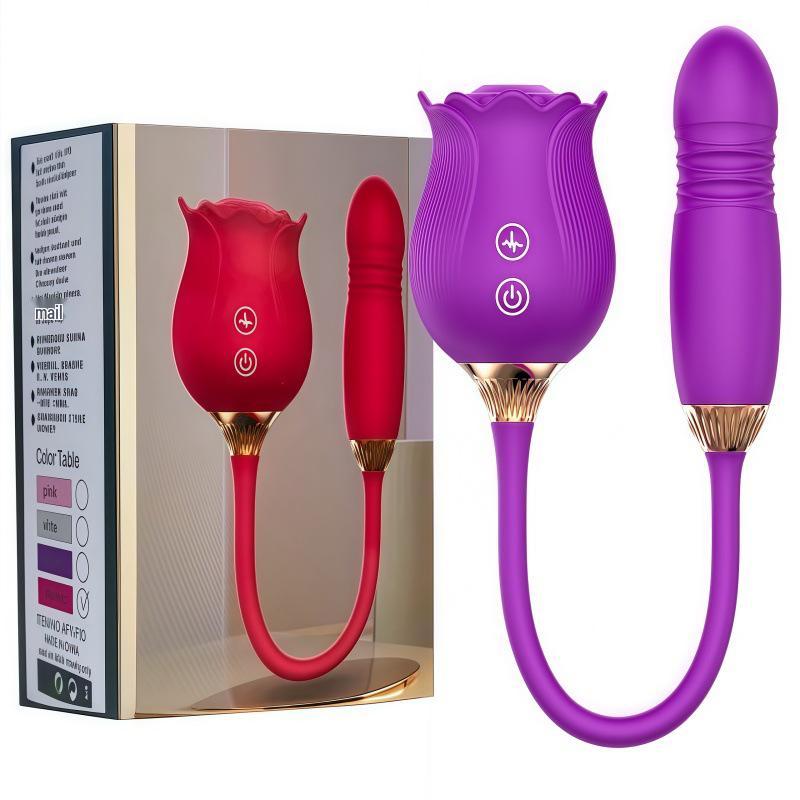 Dual-Head Vibrating Rose: Telescopic, Licking & Sucking Pleasure Toy for Women