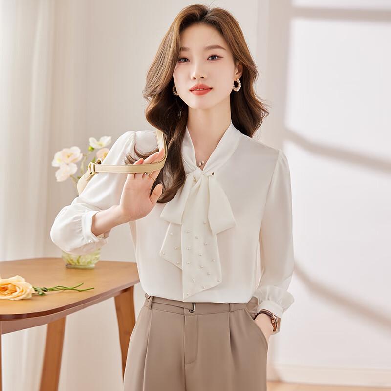 Troloman Women s Elegant Bow-Knot V-Neck Blouse M