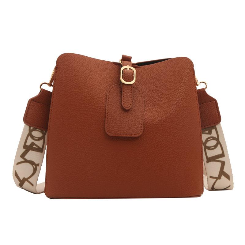 Textured Pu Bucket Bag Women'S Bag Retro Solid Color Shoulder Bag Versatile Messenger Bag
