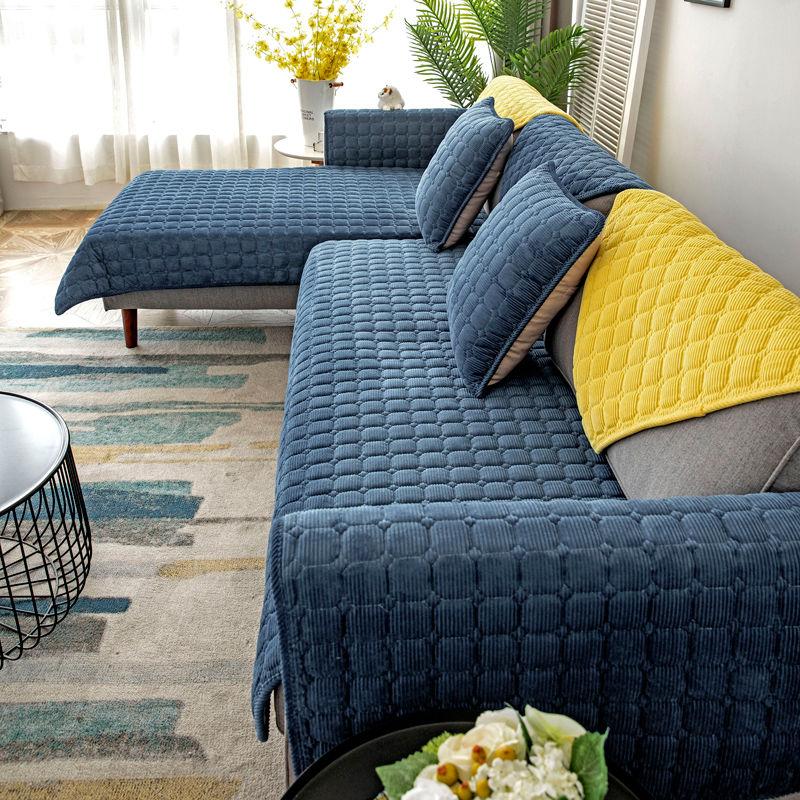 

Морс утепленный плюшевый чехол для дивана Европейский универсальный чехол для дивана-полотенца нескользящий чехол для дивана полотенце для дивана для декора гостиной W90 x L120cm 1pcs темно-синий