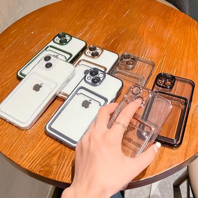 Plating Shockproof Phone Case For iPhone 15 14 11 12 13 Pro Max With Lens Film Protector Wallet Cover Card Holder