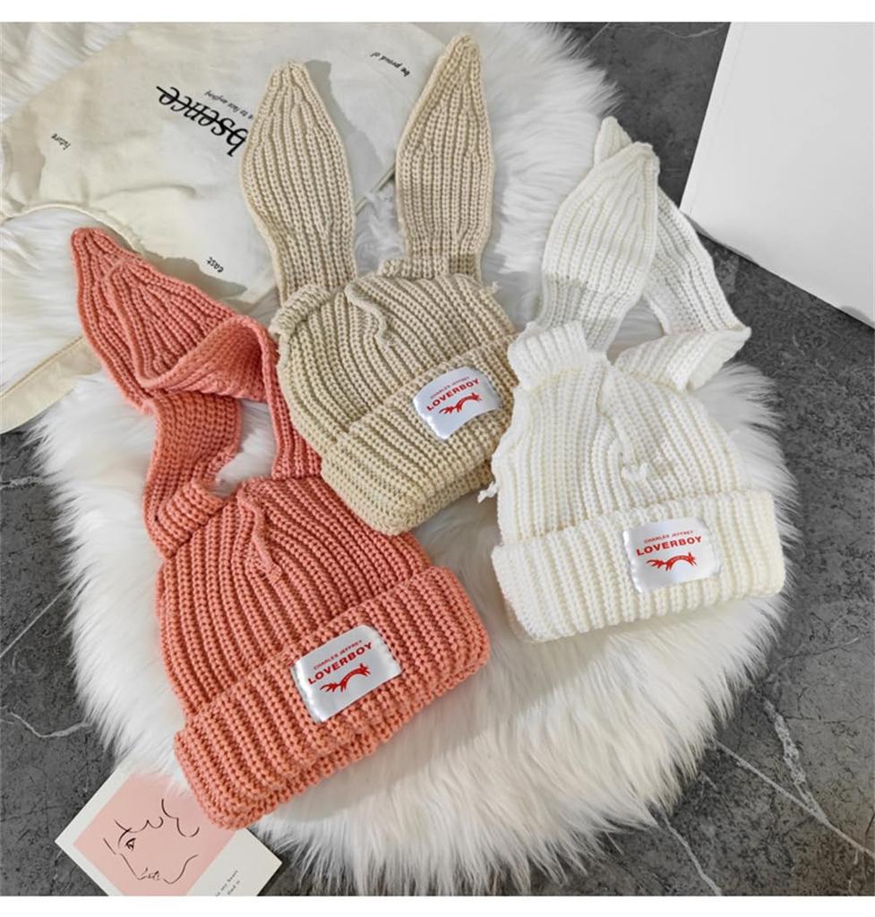 ZHONGJUE Pletená Hrubá Pletená Čepice s Králíčkem Roztomilá Pletená Populární Dárek pro Ženy Dámská Čepice, Podzim/Zima, Uši, Čepice, (Růžový)