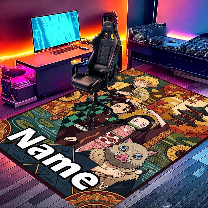 Custom Name Personalized Demon Slayer Anime Print Carpet, Versatile Home Decor Rug, for Playroom, Apartment, Balcony, Entryway, Hallway Gift