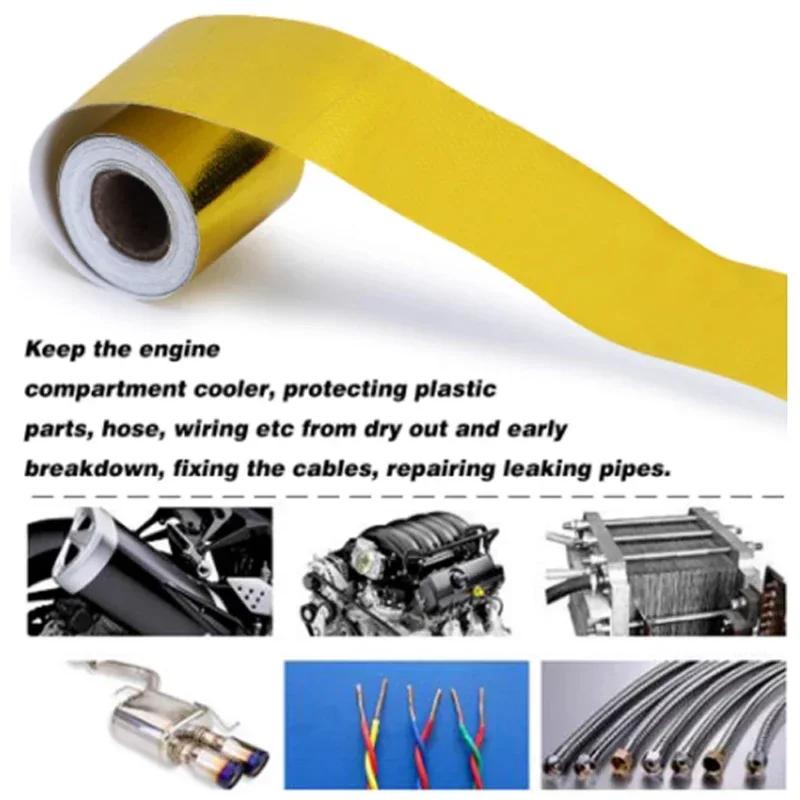 1/2PCS 5M Car Exhaust Heat Insulation Aluminum Foil Tape Gold/Silver Reflective Self-Adhesive Tape Universal Car Tuning Parts