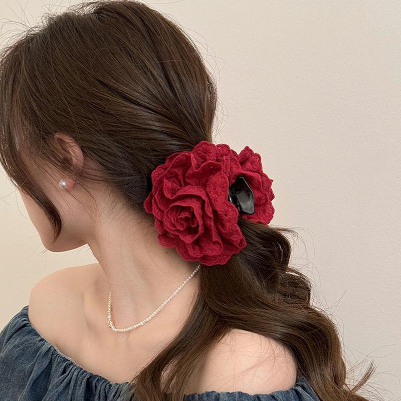 Flower Clip Rose Half-Tied Hairpin Women Headdress Big Flower Large Shark Claws