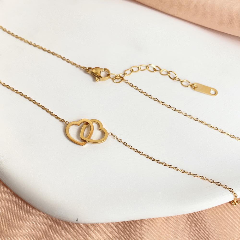 Double Ring Cross Love Necklace, Titanium Steel Necklace Does Not Fade, Niche Style, Heart-To-Heart Gift
