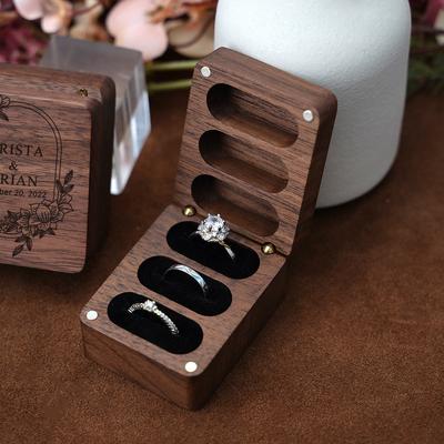 Black Walnut 3 Slots Luxury Compact Jewelry Box Holds Rings Earrings Necklaces Wedding Engagement Gift 48 X 62 X 37 Mm