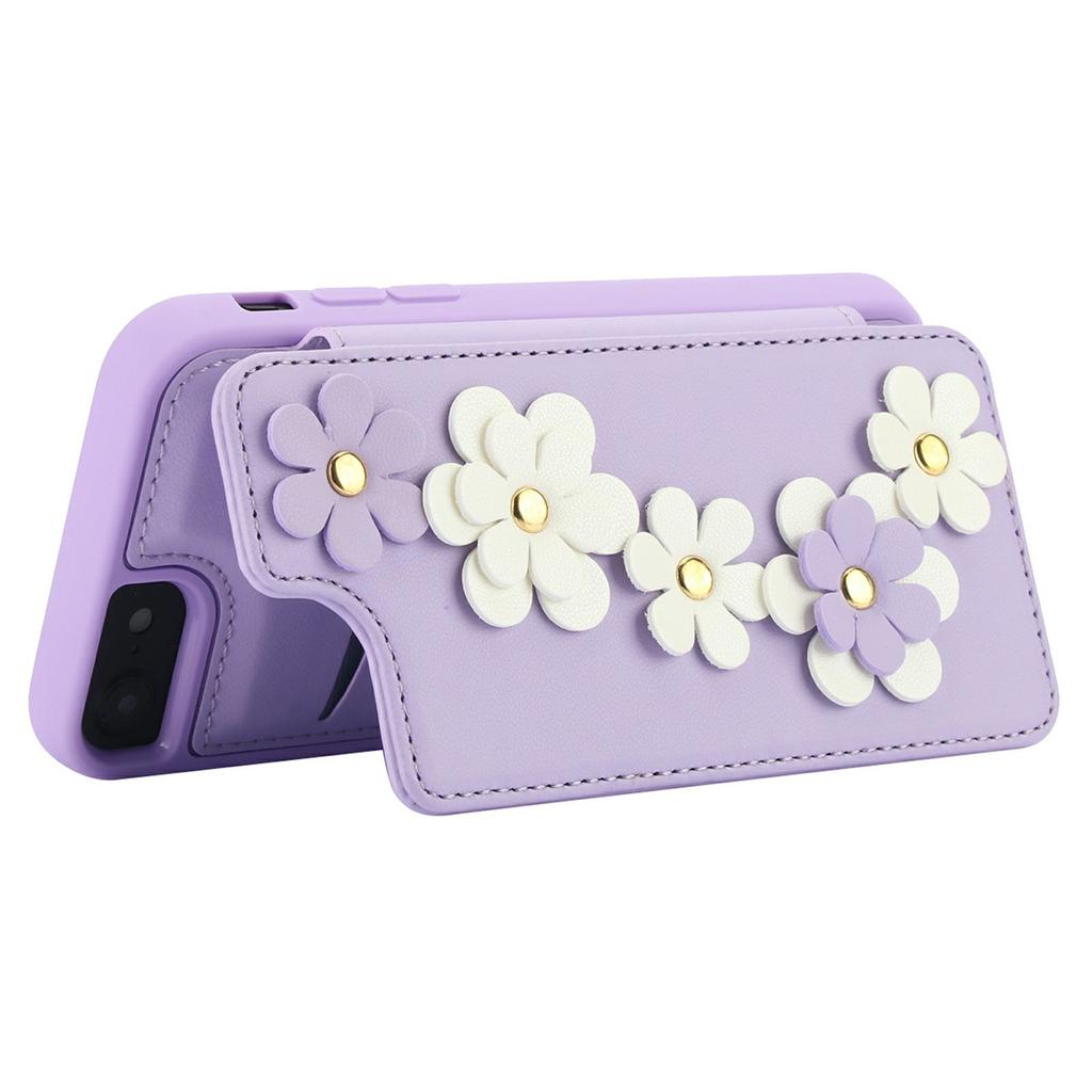 SY-001 For iPhone 16e Case Card Slots Leather Coated TPU Flower Phone Cover