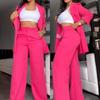 2025 European and American Foreign Trade Summer Women's Clothing Elegant Solid Color Split-Sleeve Lapel Blazer Straight-Leg Pants Suit for Women
