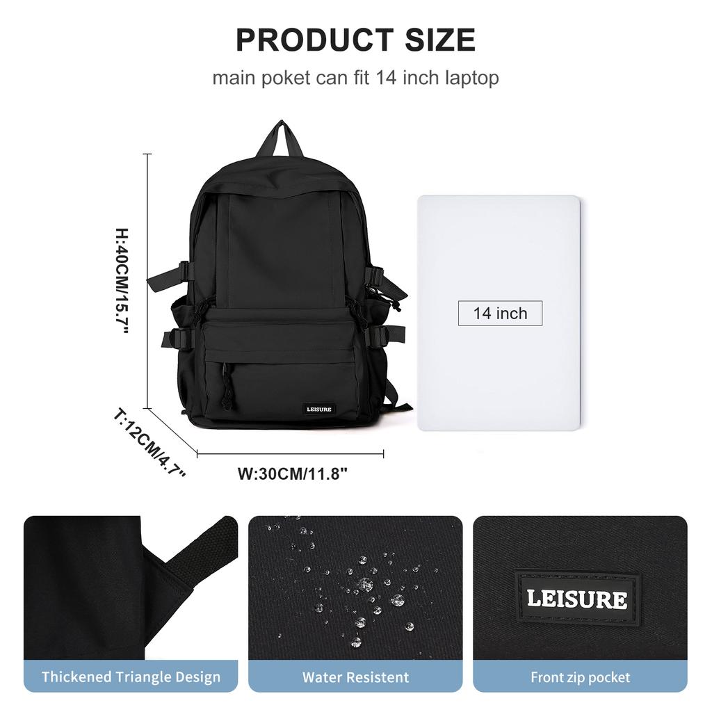 Solid Color School Backpack for Women Men, Multi-pocket Casual High School Girls Boys Laptop Backpacks, Lightweight Cute Bookbag