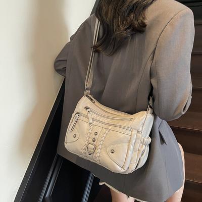 Bolso cruzado de un solo hombro moderno, de alta gama y versátil para mujer, bolso multicapa de cuero suave