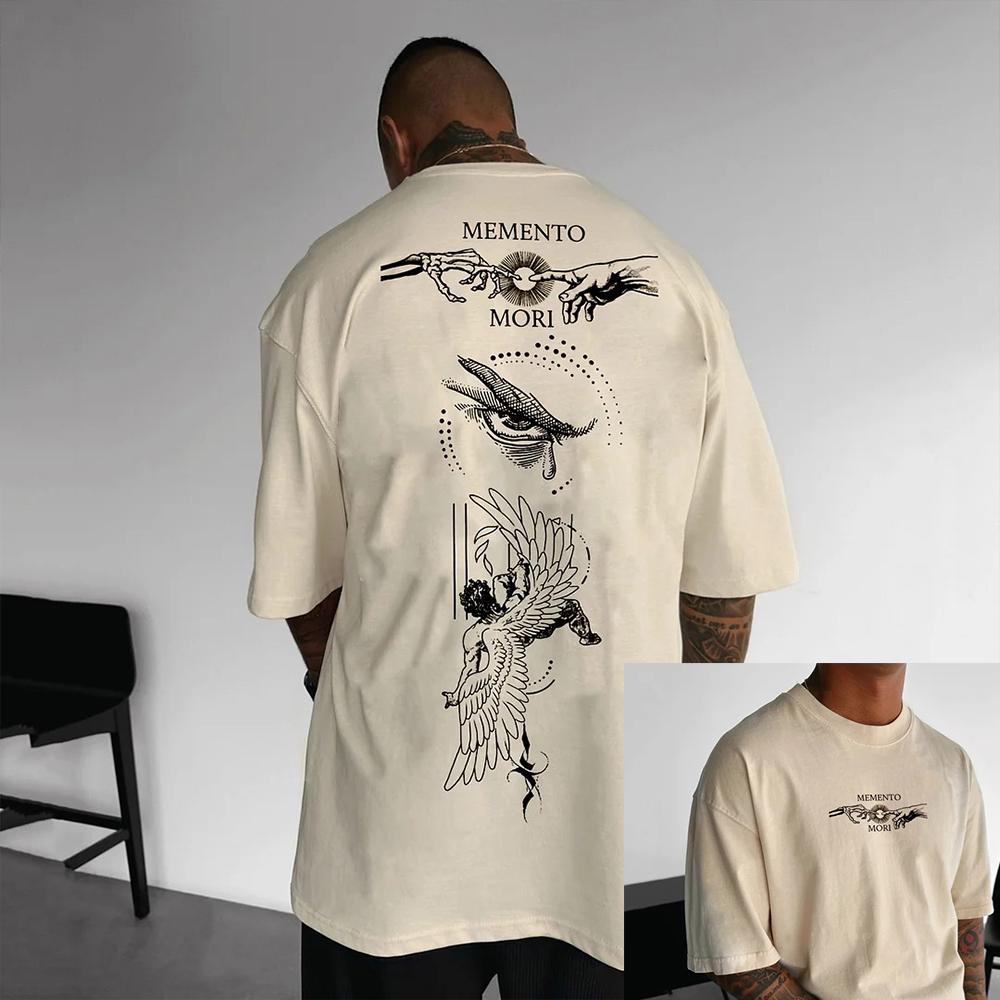 Best Selling Fashion Summer Men's Harajuku Shirt with Compass Pattern Men's Luxury Short-sleeved T-shirt, Men's Casual Retro Top