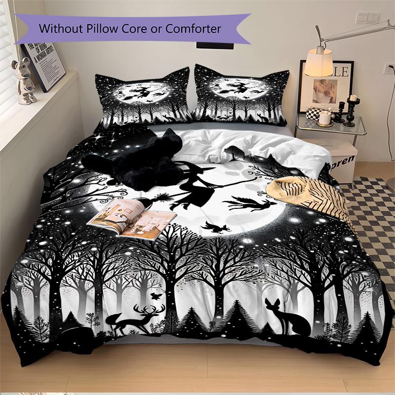 3pc Moonlit Witch Cover Set - 1 Quilt Cover + 2 Pillowcases, All Seasons Bedroom Setting, Perfect for Home010
