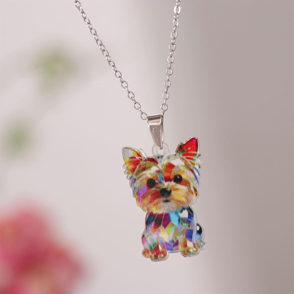 2D Flat Yorkshire Terrier Necklace Acrylic Long Sweater Chain Creative Dog Pendant Necklace Girl