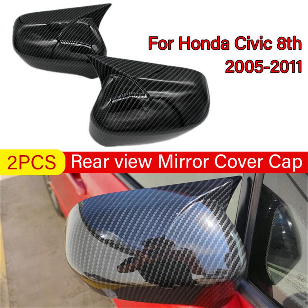 2X For Honda Civic  8th 2005-2011 Car Rearview Side Mirror Cover Cap Carbon Fibe