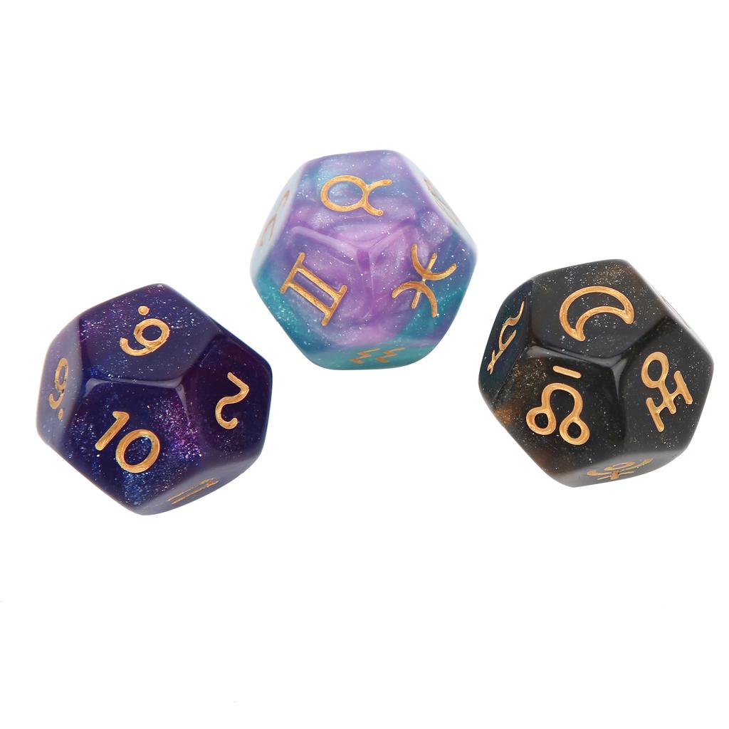 3 Peças Dados de Adivinhação de Resina Entretenimento para Reunião de Festa Dados de Astrologia Tarot de 12 Lados