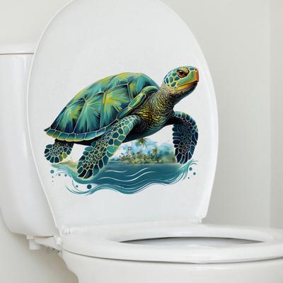 Cartoon Crawling Turtle Toilet Sticker Removable Self-adhesive Waterproof PVC Living Room Wall Art Bathroom Toilet Lid Decoration Decal