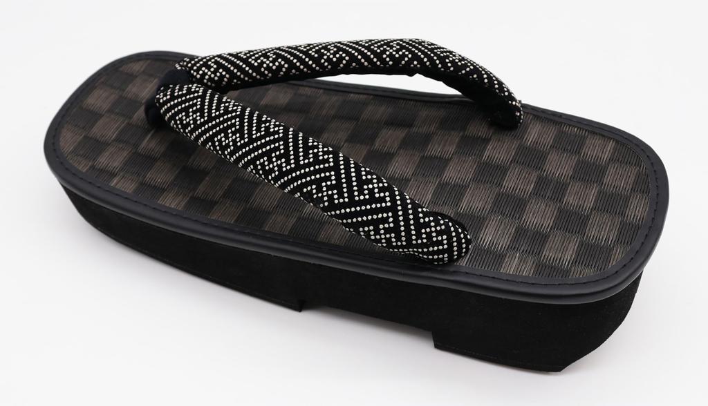 Shigi Geta Checkered Black Tatami Thick Saaya Made In 26cm Men's Sandals, Pattern, Pattern, Sole, Pattern, Japan, (8.6 Inches)