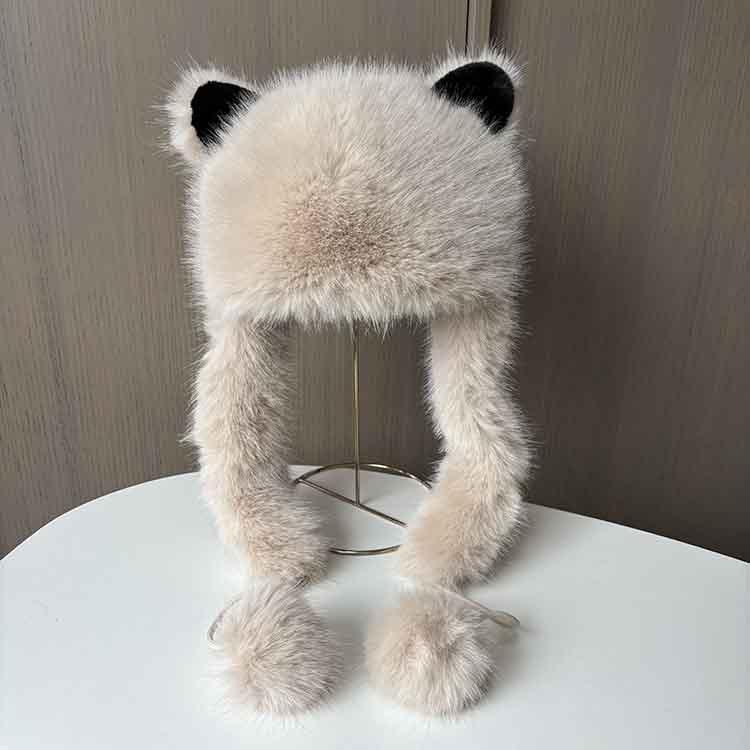 Cute Bear Ears Hairball Thermal Hat Children's New Imitation Fur Plush Hat Autumn and Winter Ear Protector Thickened Lei Feng Hat