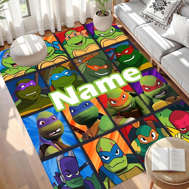 Custom Name Personalized Teenage Mutant Ninja Turtles Print Carpet, Versatile Home Decor Rug, for Playroom, Apartment, Balcony, Entryway, Hallway Gift