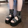 Fashion 8CM Hollow Platform Flats Sandals Women Bling Punk Shoes Casual Summer Boots Designer Loafers Trend Sport ZIP Sandalias Mujer