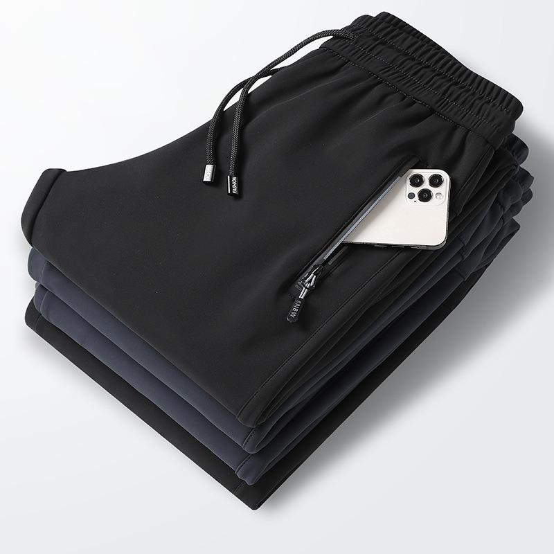 Men's winter new velvet thickened warm simple casual versatile solid color sweatpants micro-elastic men's trousers