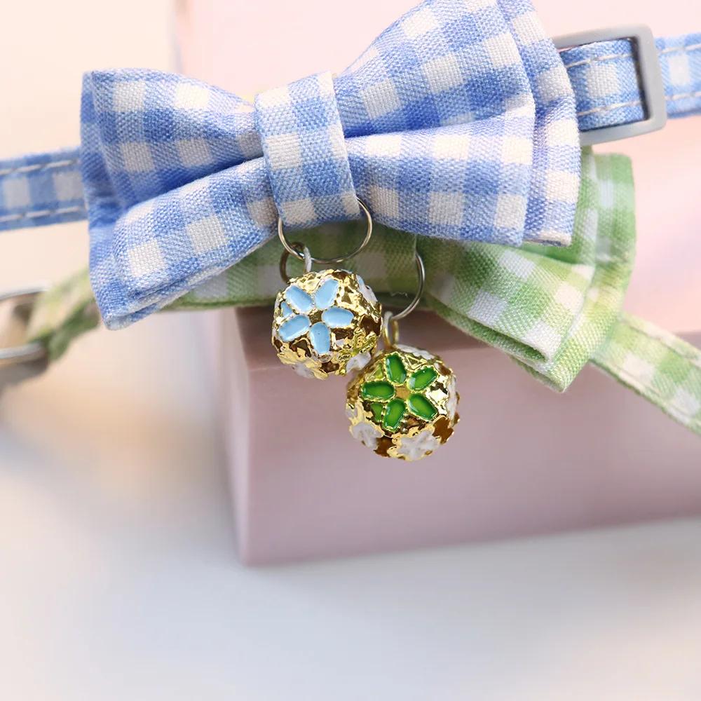 Lattice Bow Pet Cat Collar with Bell Adjustable Pet Collar Bownot Safety Necklace for Puppy Kitten Cat Cute Pattern Pet Supplies