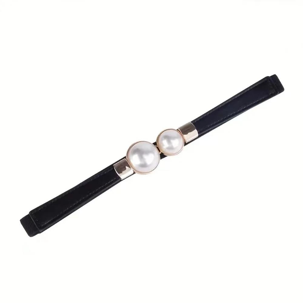 1PC Elegant Double Pearls Buckle Elastic Women Belts Thin Straps Lady Girl Dress Skirt Decor Waistbands Trouser Decoration