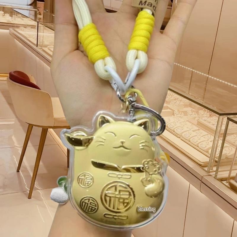 Golden Wealth Cat Phone Lanyard & Keychain Pendant - New Year Gift Gold Foil (No Gold)